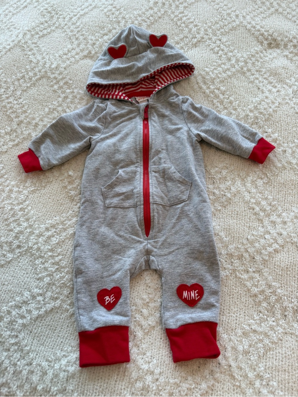 Cat & Jack Gray and Red Heart Hooded One-Piece